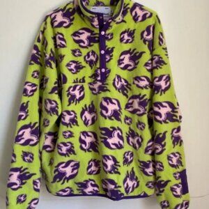 NWOT SUNDAE SCHOOL Unisex Fleece Green Burning Love Snap buttons Pullover L